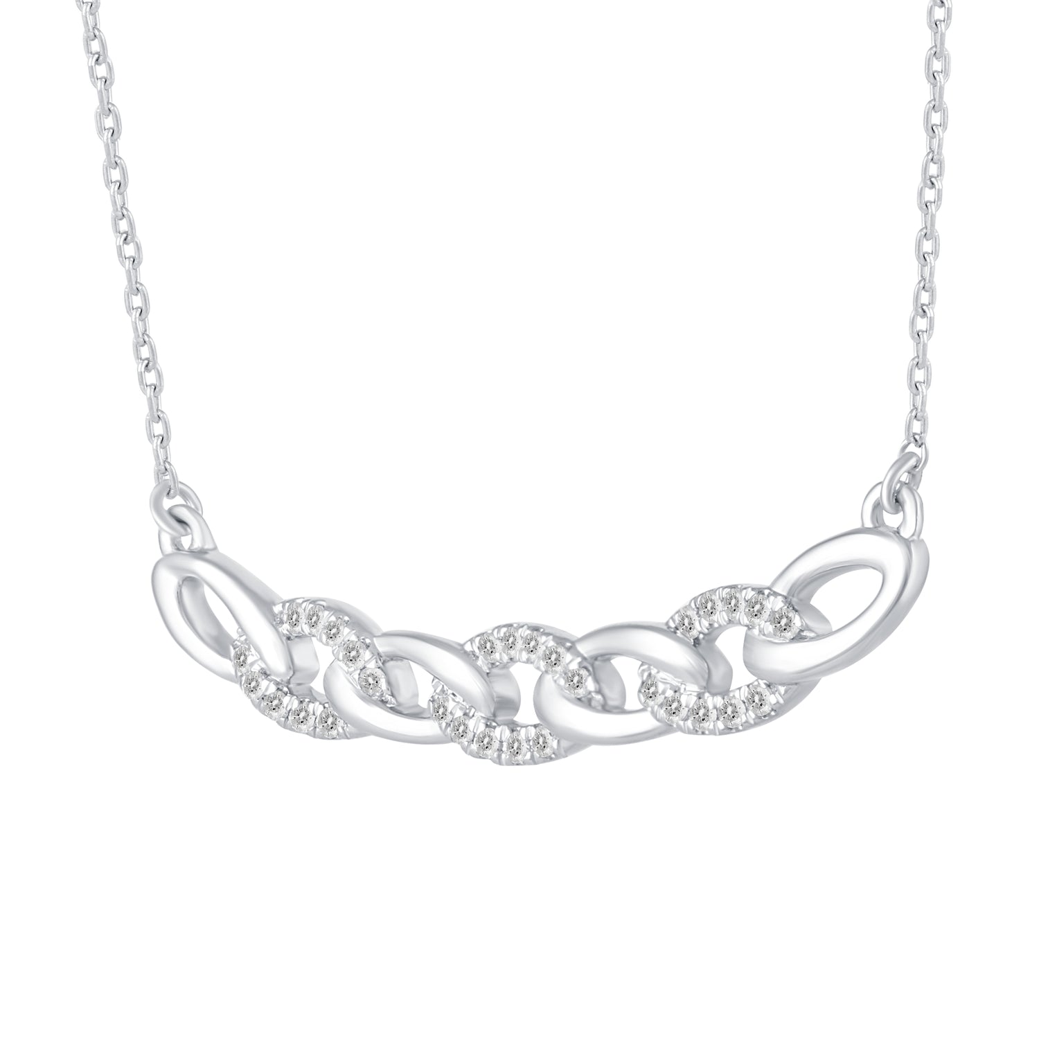 1/6 Cttw Diamond Chain Link Infinity Marquise Pendant Necklace set in 925 Sterling Silver