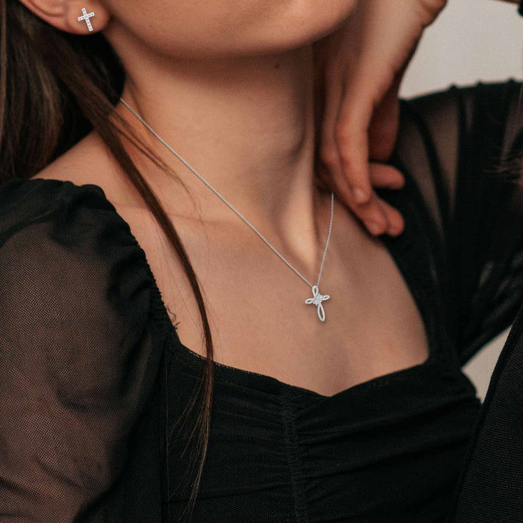 1/2 CT TW Diamond Infinity Cross Pendant Necklace in 925 Sterling Silver