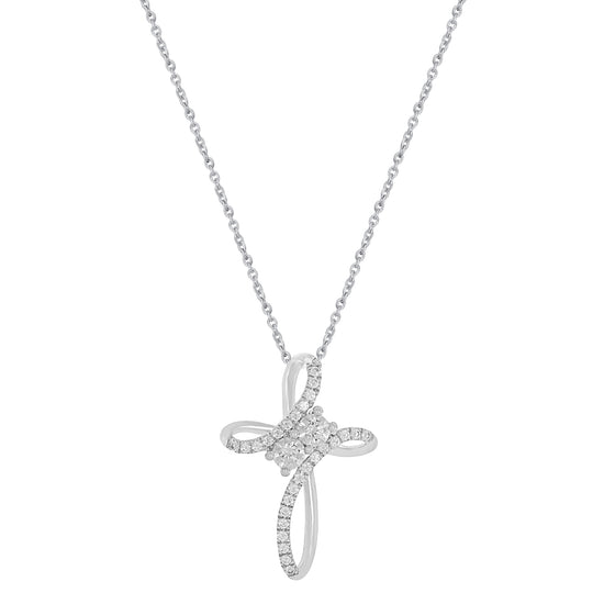 1/2 CT TW Diamond Infinity Cross Pendant Necklace in 925 Sterling Silver