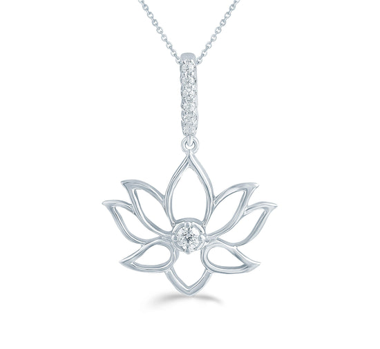 1/10 CT TW Diamond Lotus Flower Pendant in Sterling Silver