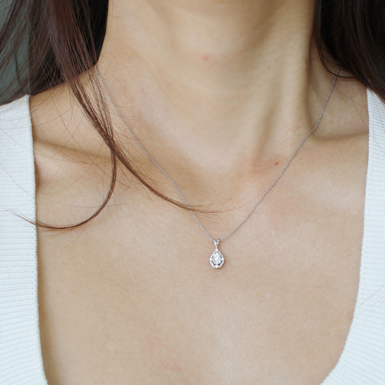 1/10CT TW Diamond Teardrop Pear Cluster Fashion Pendant in Sterling Silver
