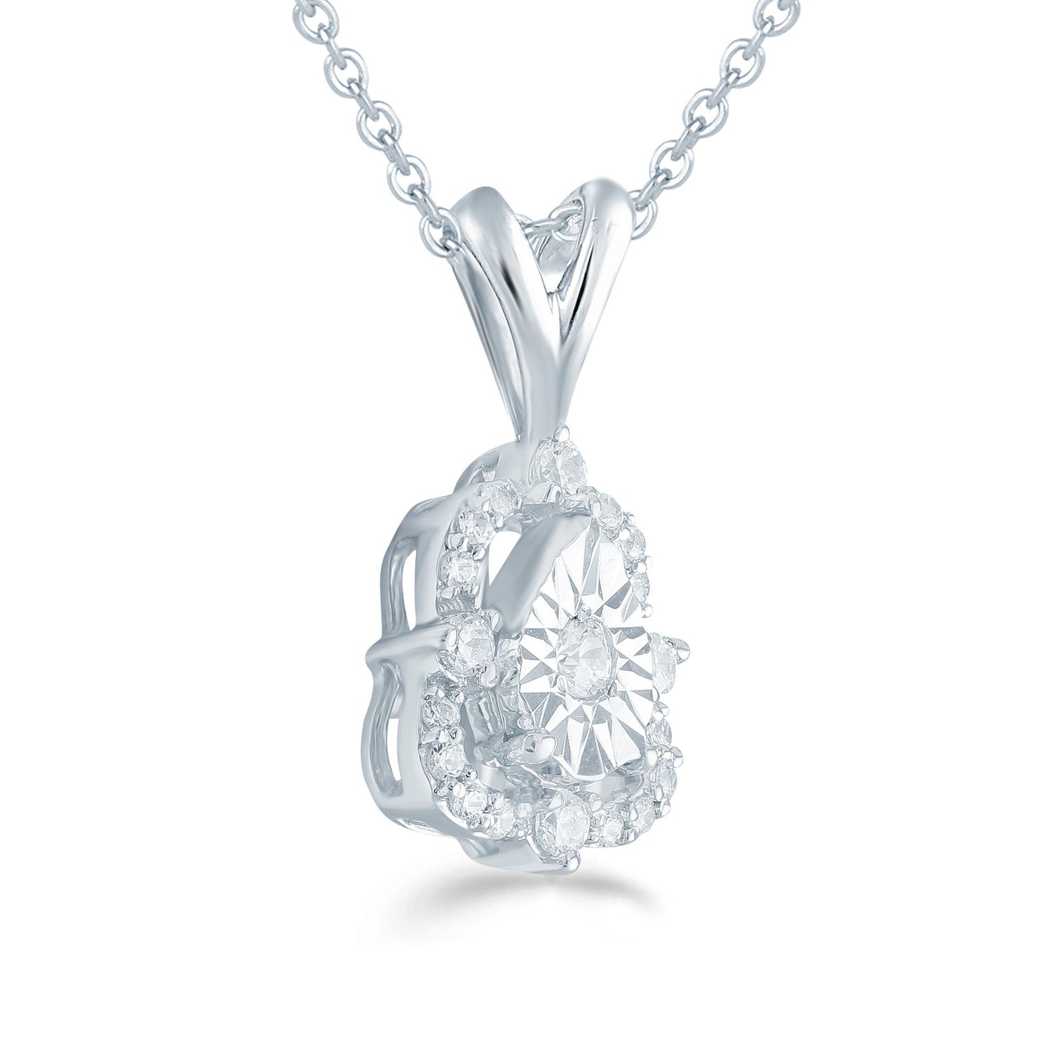1/10CT TW Diamond Cluster Fashion Pendant in Sterling Silver - Fifth and Fine