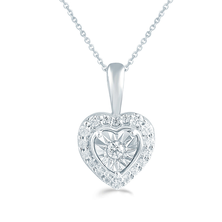 1/8CT TW Diamond Heart Shaped Pendant in Sterling Silver with 18 inch cable chain