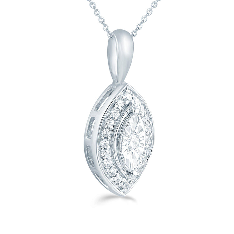 1/10CT TW Diamond Marquise Shaped Pendant in Sterling Silver with 18" cable chain - Fifth and Fine