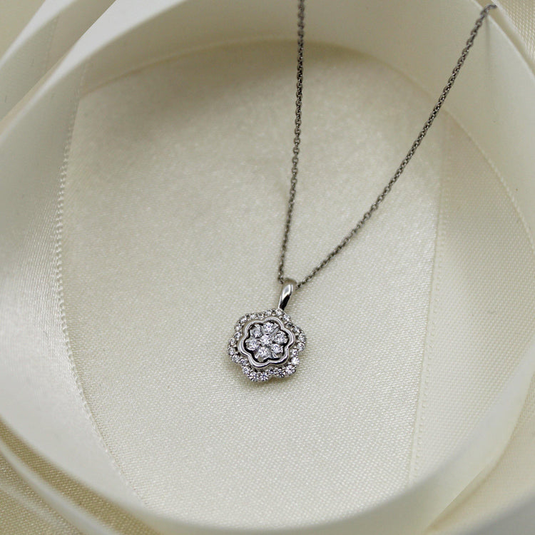 1/4CT TW Diamond Flower Cluster Fashion Pendant in Sterling Silver - Fifth and Fine
