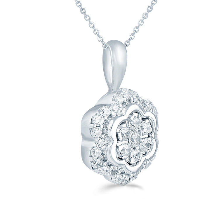 1/4CT TW Diamond Flower Cluster Fashion Pendant in Sterling Silver - Fifth and Fine