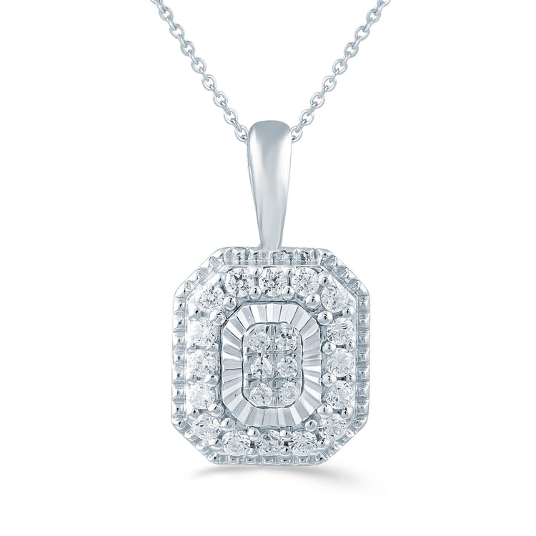 1/6CT TW Diamond Emerald shaped Cluster Fashion Pendant in Sterling Silver - Fifth and Fine