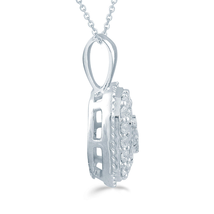 1/6CT TW Diamond Emerald shaped Cluster Fashion Pendant in Sterling Silver - Fifth and Fine