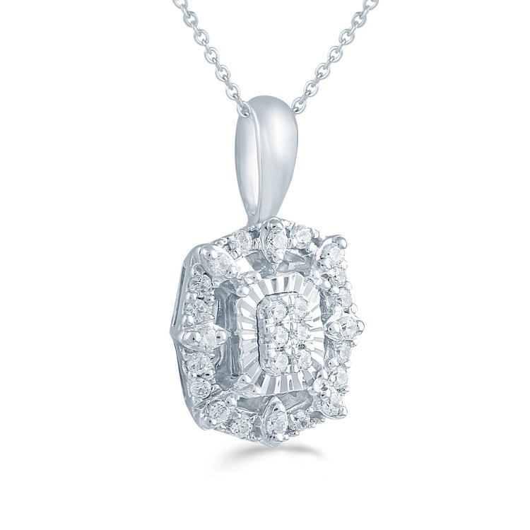 1/6CT TW Diamond Emerald shaped Cluster Fashion Pendant in Sterling Silver - Fifth and Fine