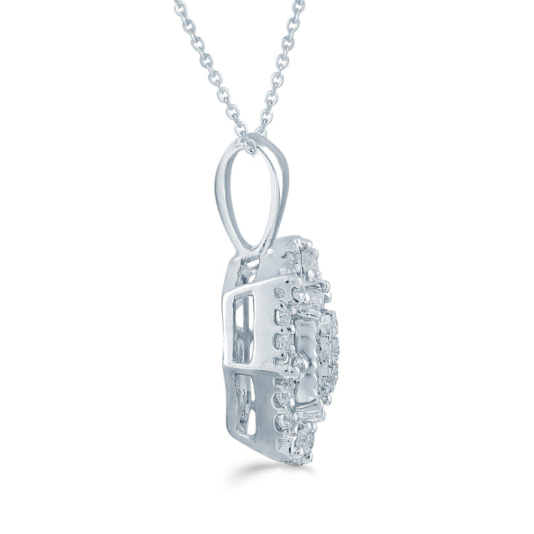 1/6CT TW Diamond Emerald shaped Cluster Fashion Pendant in Sterling Silver - Fifth and Fine