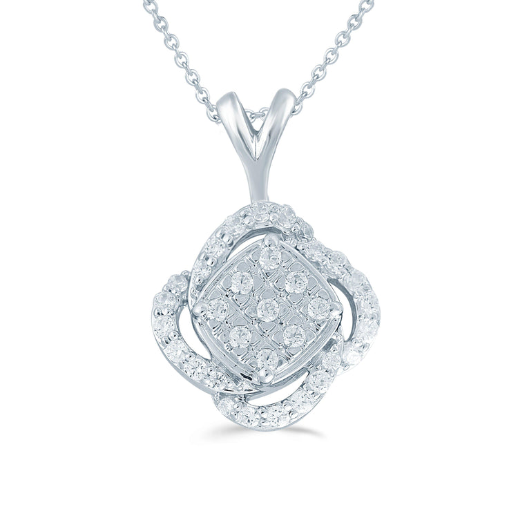 1/4CT TW Diamond Swirl Cushion Cluster Fashion Pendant in Sterling Silver - Fifth and Fine