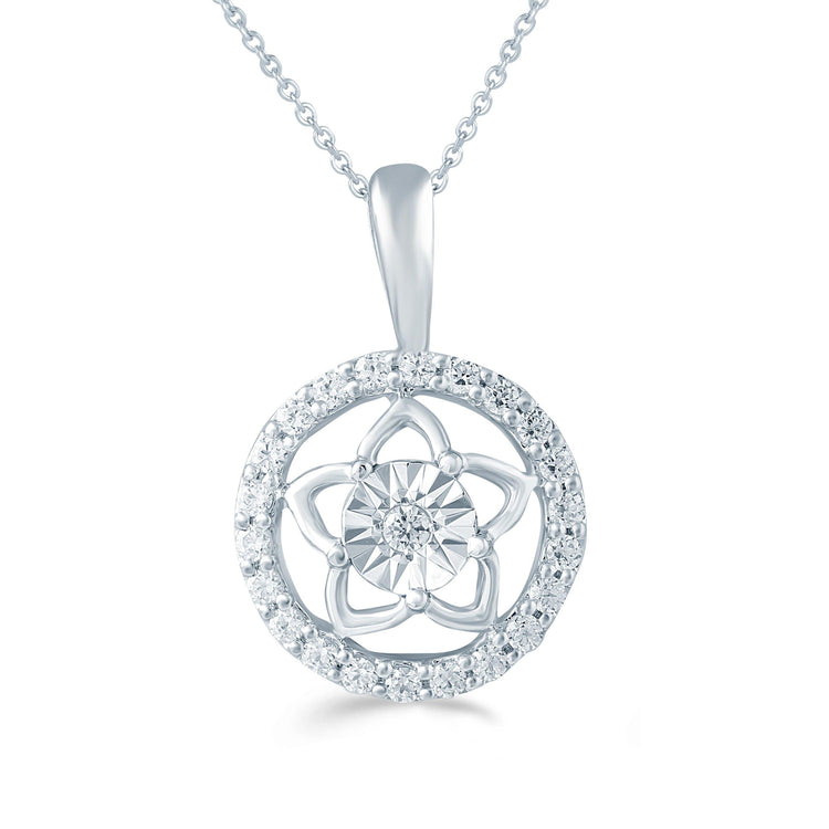 1/6CT TW Diamond Floral Cluster Fashion Pendant in Sterling Silver - Fifth and Fine