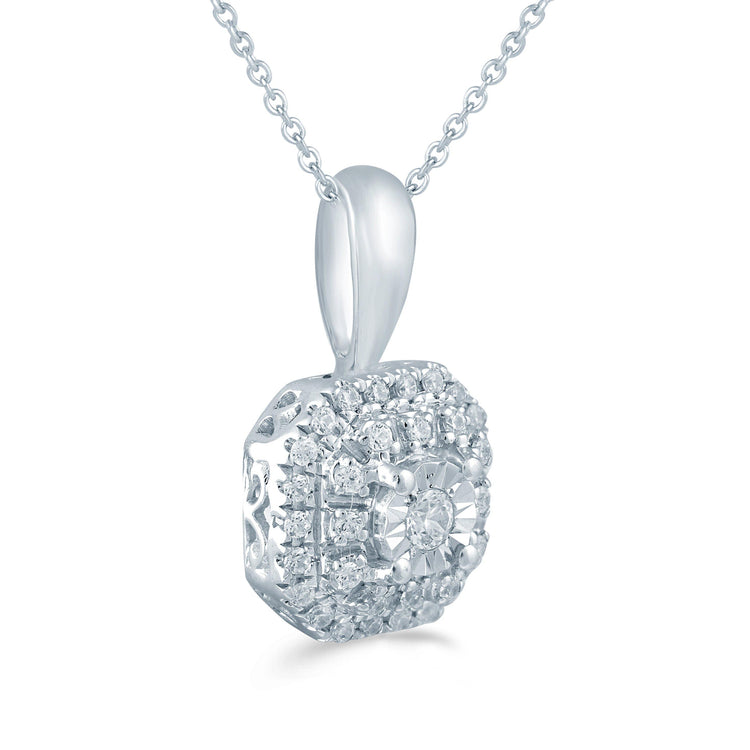 1/6CT TW Diamond cushion Cluster Fashion Pendant in Sterling Silver - Fifth and Fine