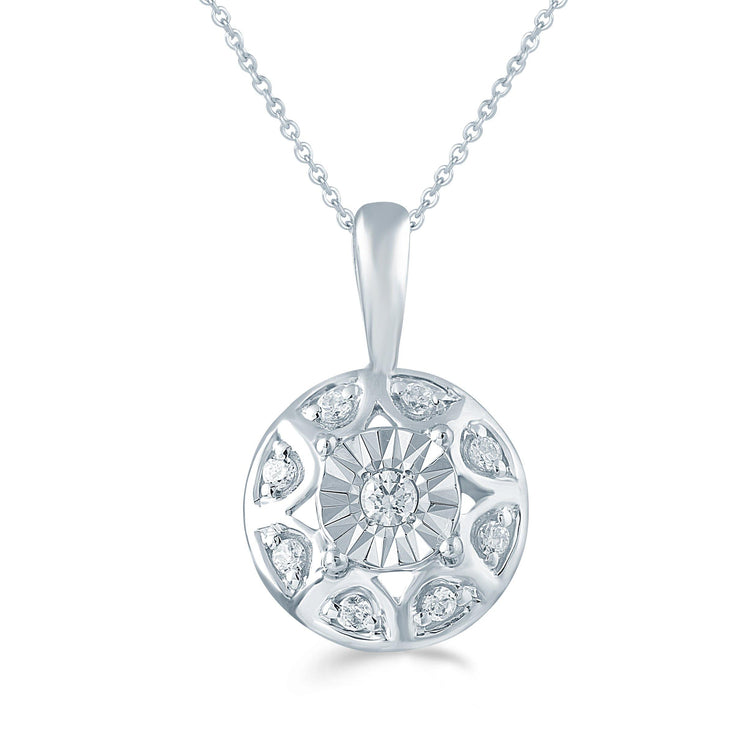 1/10CT TW Diamond Round Cluster Fashion Pendant in Sterling Silver - Fifth and Fine