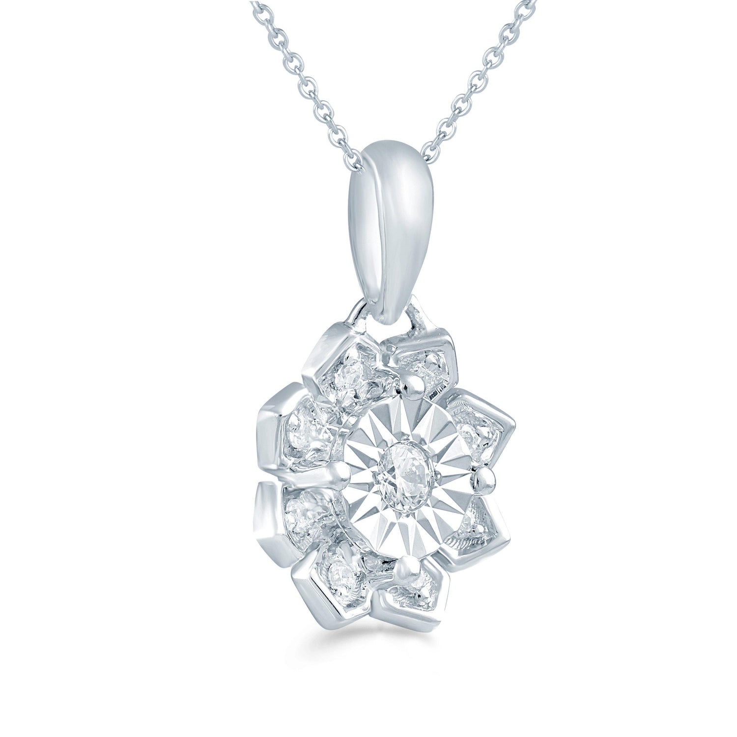 1/12CT TW Diamond Floral Cluster Fashion Pendant in Sterling Silver - Fifth and Fine