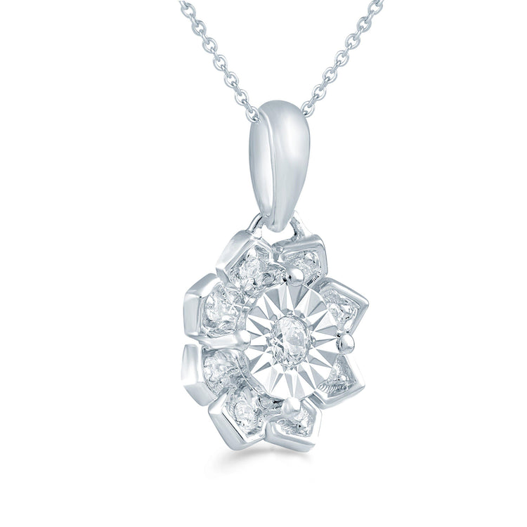 1/12CT TW Diamond Floral Cluster Fashion Pendant in Sterling Silver - Fifth and Fine