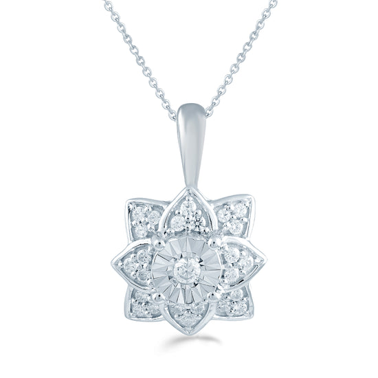 1/6CT TW Diamond Floral Cluster Fashion Pendant in Sterling Silver