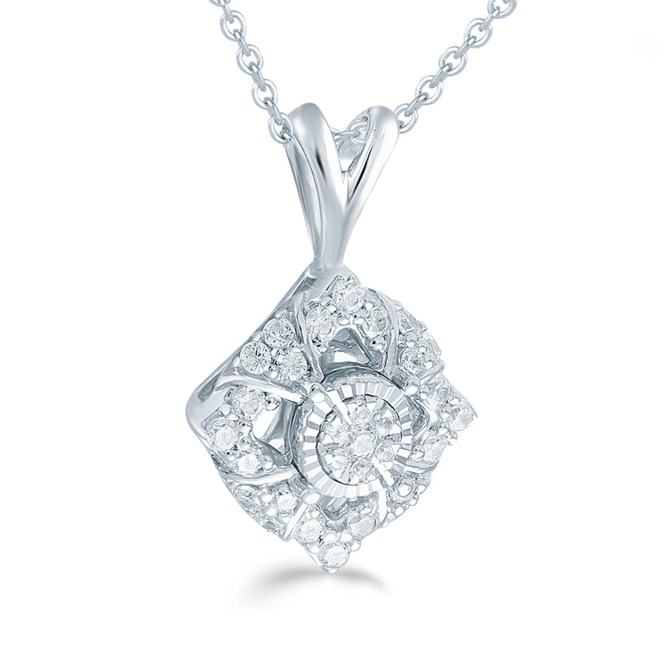 1/4CT TW Diamond square Cluster Fashion Pendant in Sterling Silver - Fifth and Fine