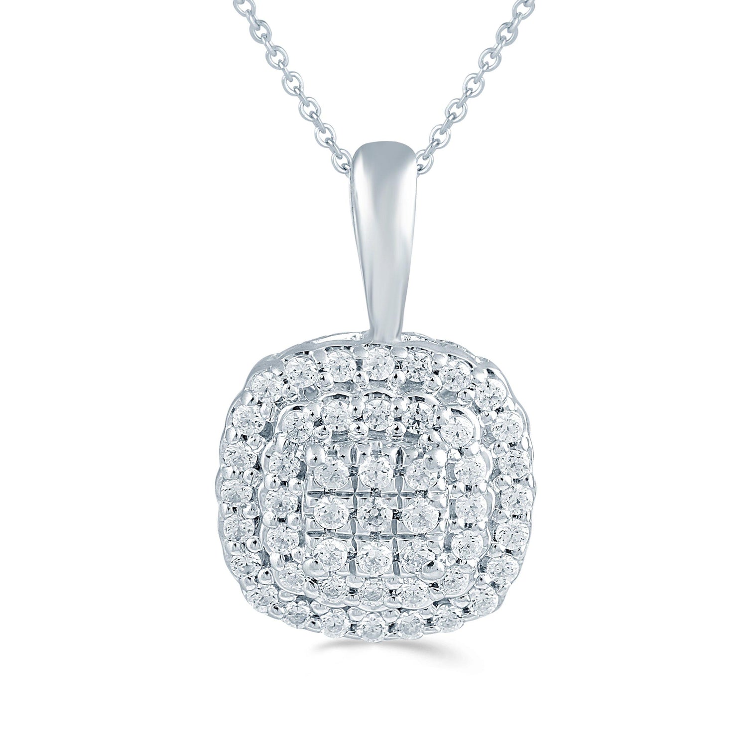 1/4CT TW Diamond Cushion Cluster Fashion Pendant in Sterling Silver - Fifth and Fine