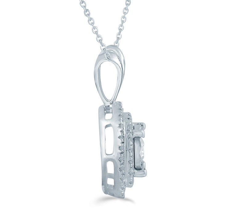 1/4CT TW Diamond Cushion Cluster Pendant in Sterling Silver with 18" cable chain - Fifth and Fine