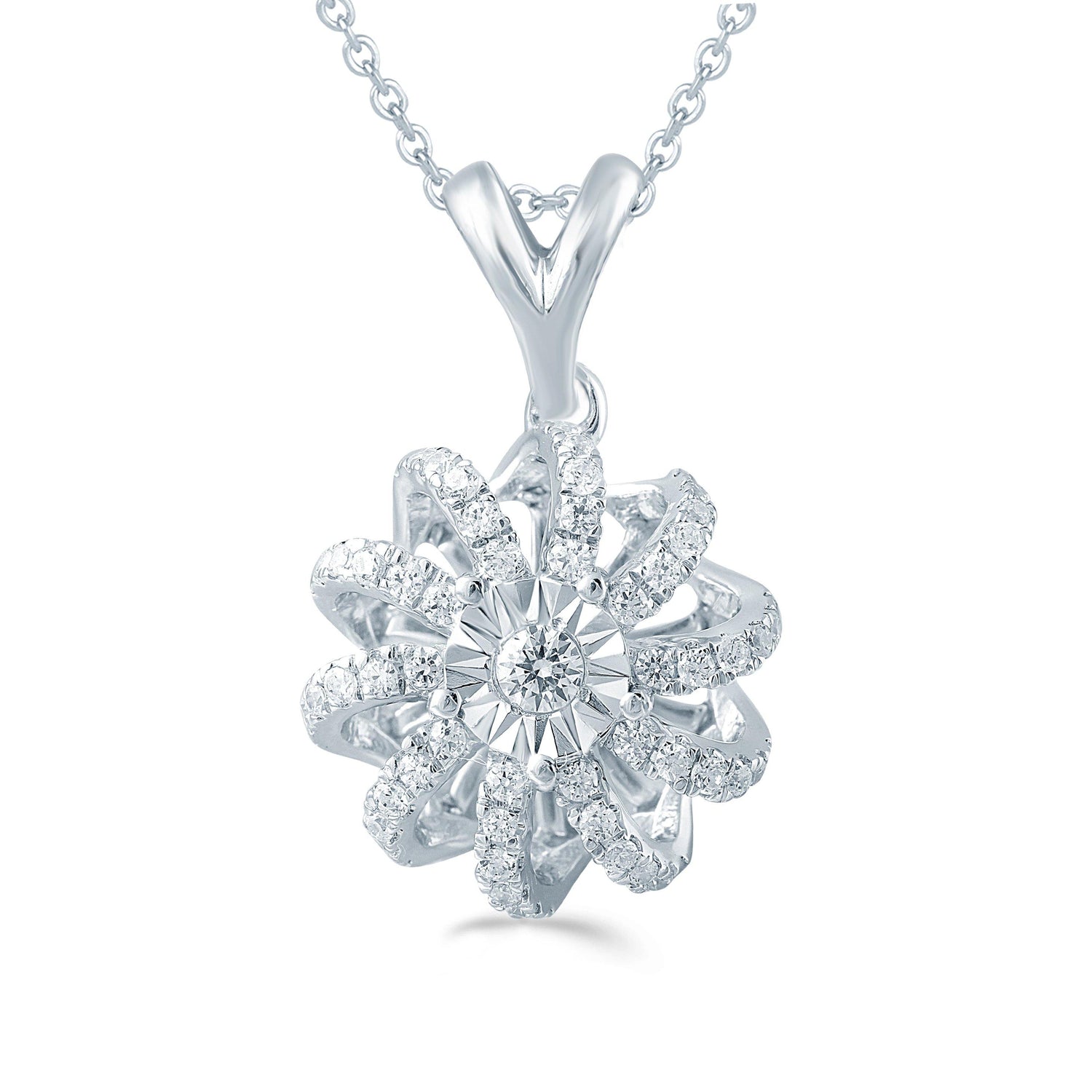 1/4CT TW Diamond Swirl flower Fashion Pendant in Sterling Silver - Fifth and Fine