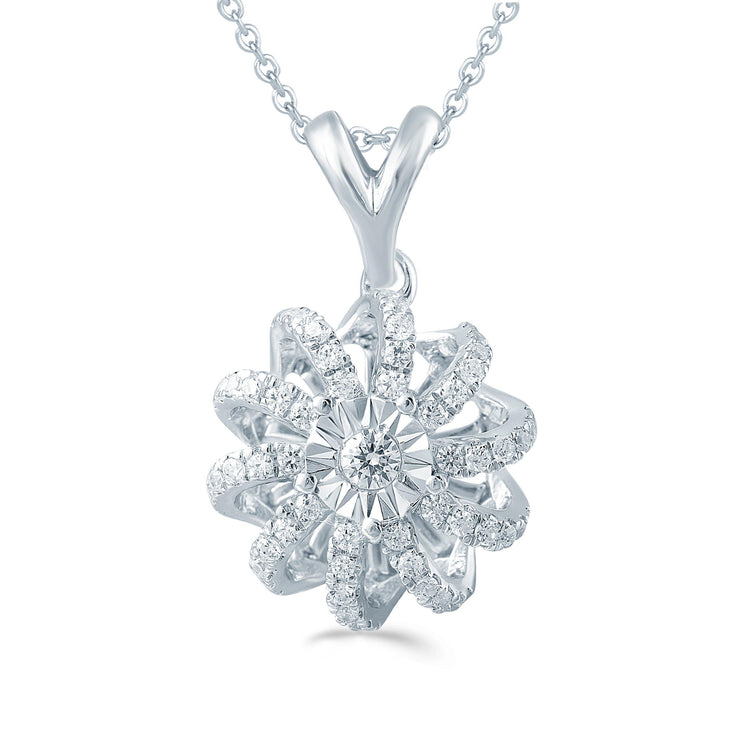 1/4CT TW Diamond Swirl flower Fashion Pendant in Sterling Silver - Fifth and Fine