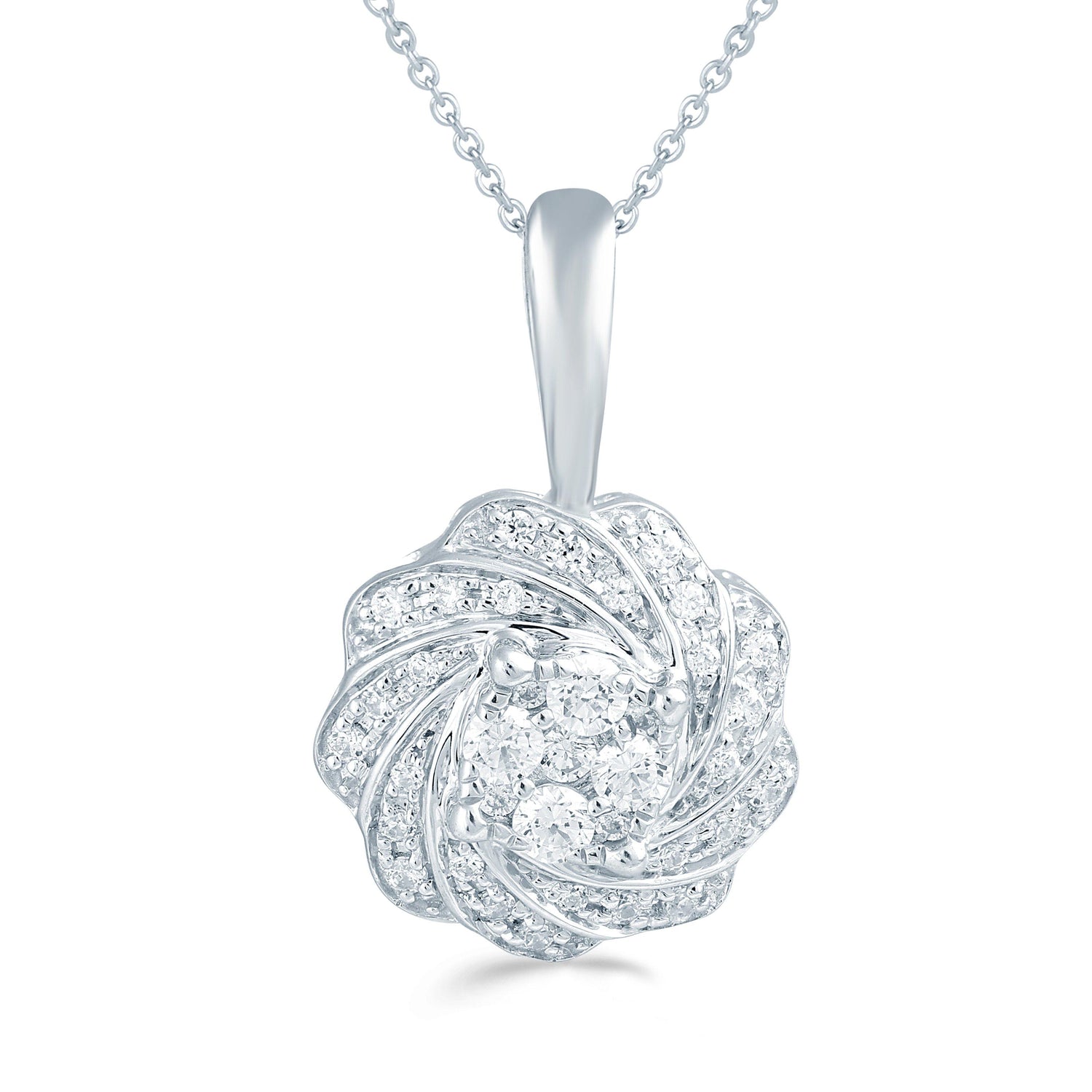 1/4CT TW Diamond round Swirl Cluster Fashion Pendant in Sterling Silver - Fifth and Fine