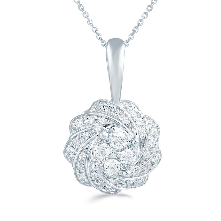 1/4CT TW Diamond round Swirl Cluster Fashion Pendant in Sterling Silver - Fifth and Fine