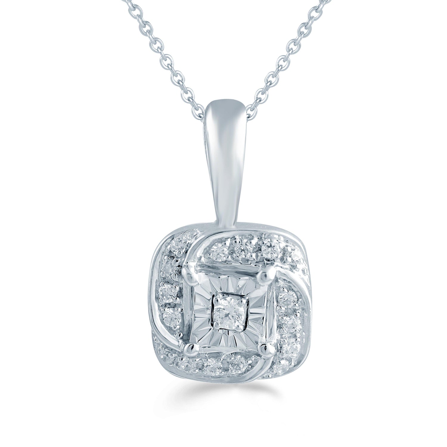 1/10CT TW Diamond Cushion Cluster Fashion Pendant in Sterling Silver - Fifth and Fine