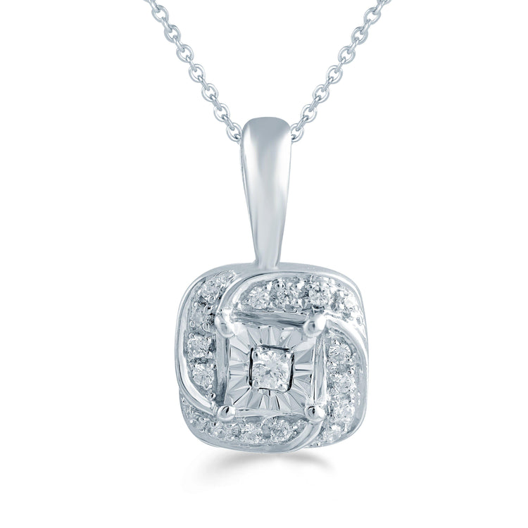 1/10CT TW Diamond Cushion Cluster Fashion Pendant in Sterling Silver - Fifth and Fine