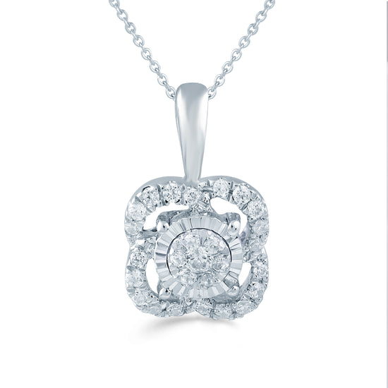 1/8CT TW Diamond floral Cluster Fashion Pendant in Sterling Silver
