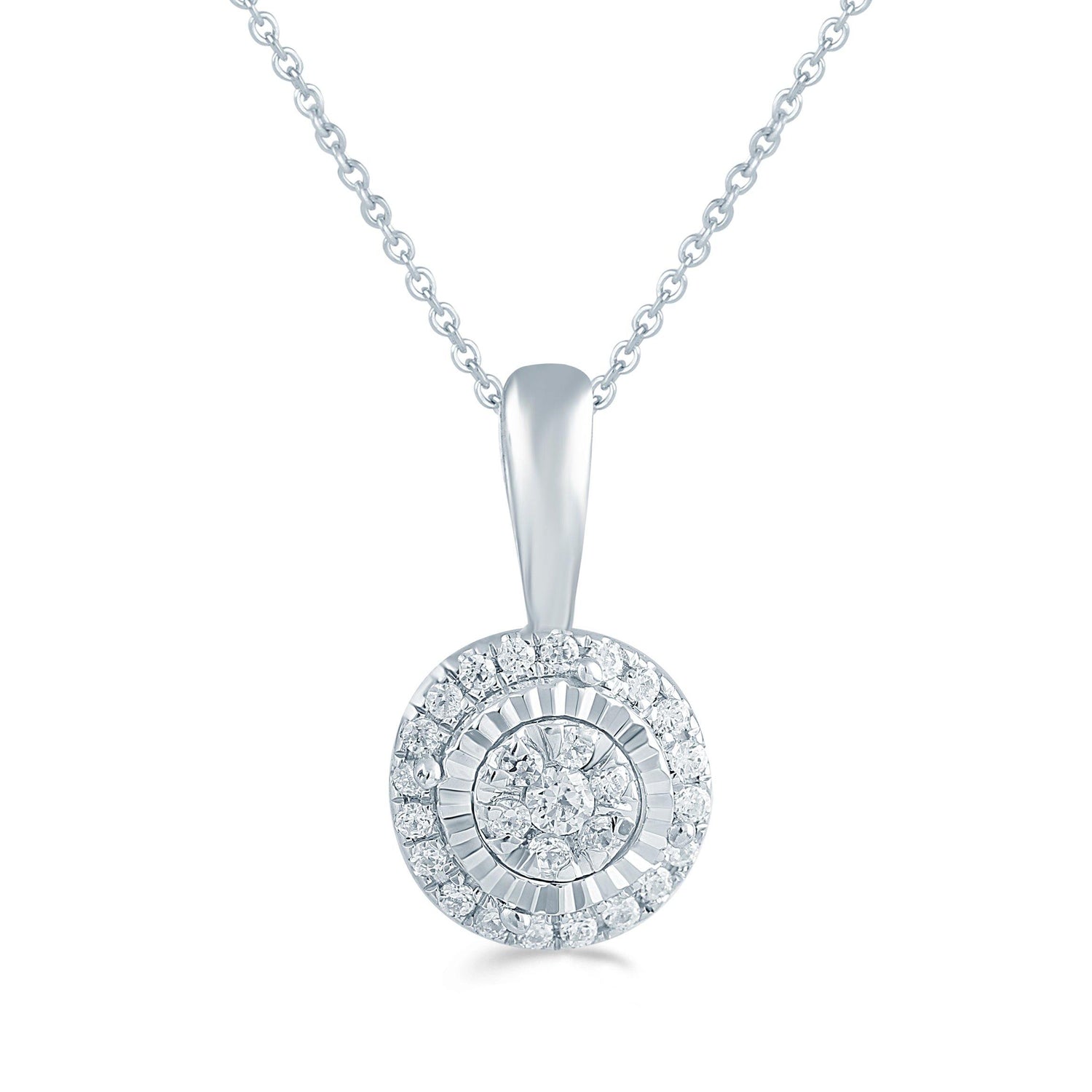 1/10CT TW  Round Diamond Cluster Pendant in Sterling Silver with 18" cable chain - Fifth and Fine