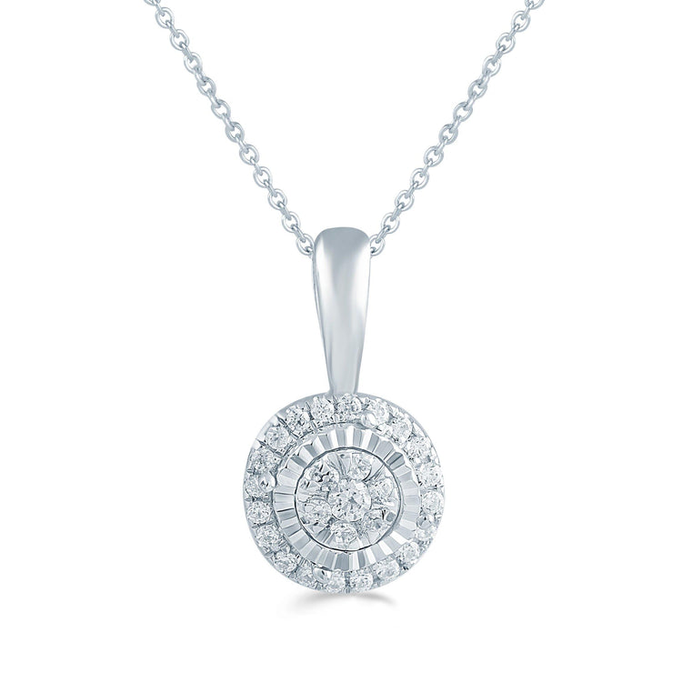 1/10CT TW Round Diamond Cluster Pendant in Sterling Silver with 18" cable chain - Fifth and Fine