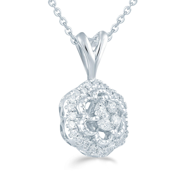 1/4CT TW Diamond Floral Cluster Pendant in Sterling Silver - Fifth and Fine