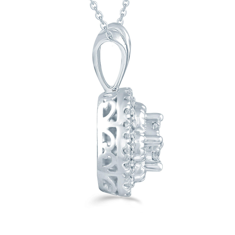 1/4CT TW Diamond Floral Cluster Pendant in Sterling Silver - Fifth and Fine