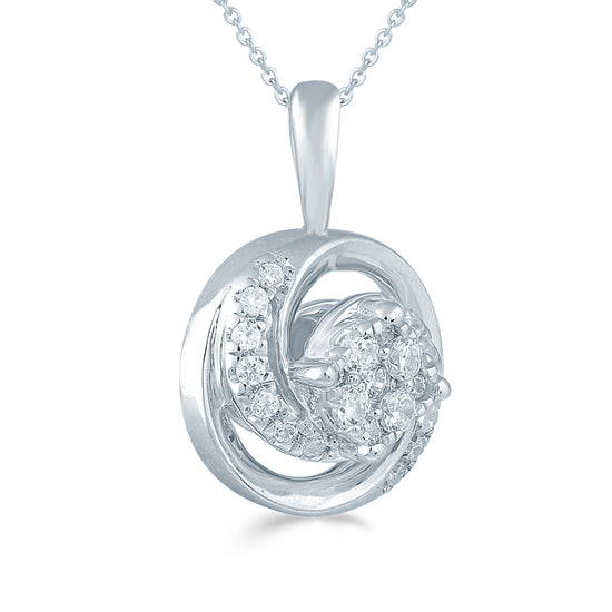 1/6CT TW Diamond Round Swirl Cluster Fashion Pendant in Sterling Silver