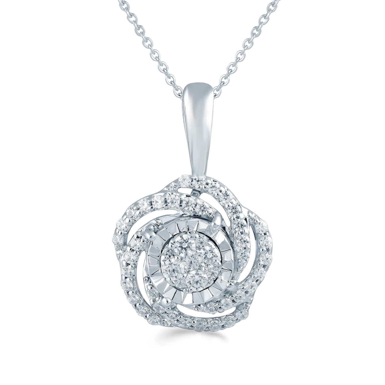 1/5CT TW Diamond Swirl Cluster Fashion Pendant in Sterling Silver - Fifth and Fine