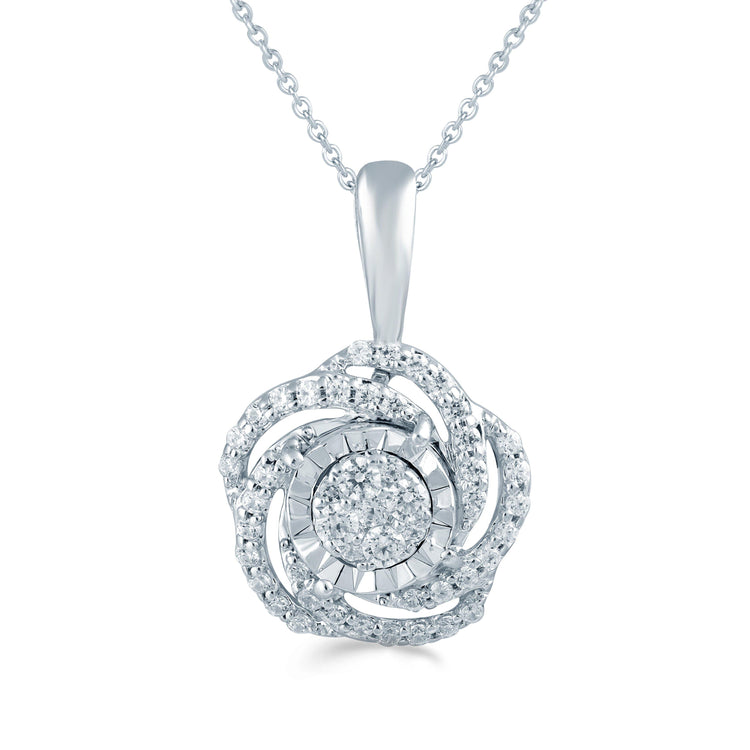 1/5CT TW Diamond Swirl Cluster Fashion Pendant in Sterling Silver - Fifth and Fine
