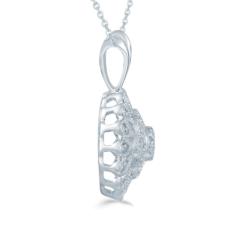 1/4CT TW Diamond Floral Cluster Fashion Pendant in Sterling Silver - Fifth and Fine