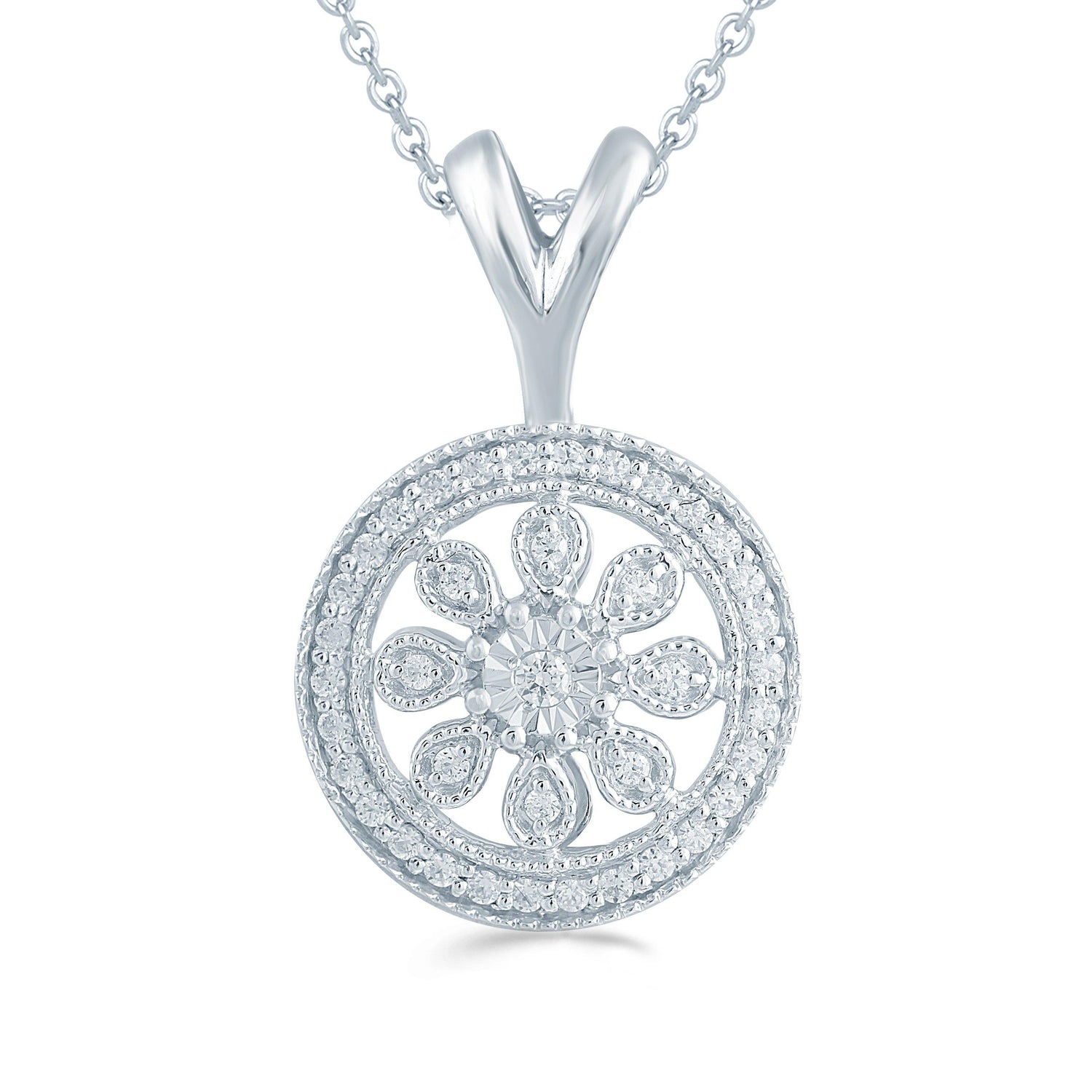 1/6CT TW Diamond Floral Cluster Fashion Pendant in Sterling Silver - Fifth and Fine