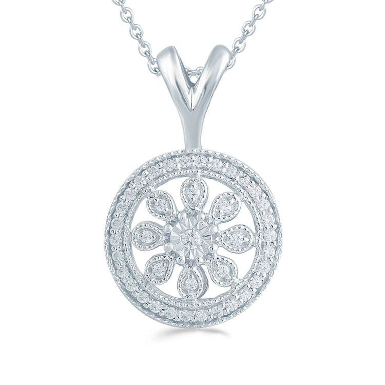 1/6CT TW Diamond Floral Cluster Fashion Pendant in Sterling Silver - Fifth and Fine