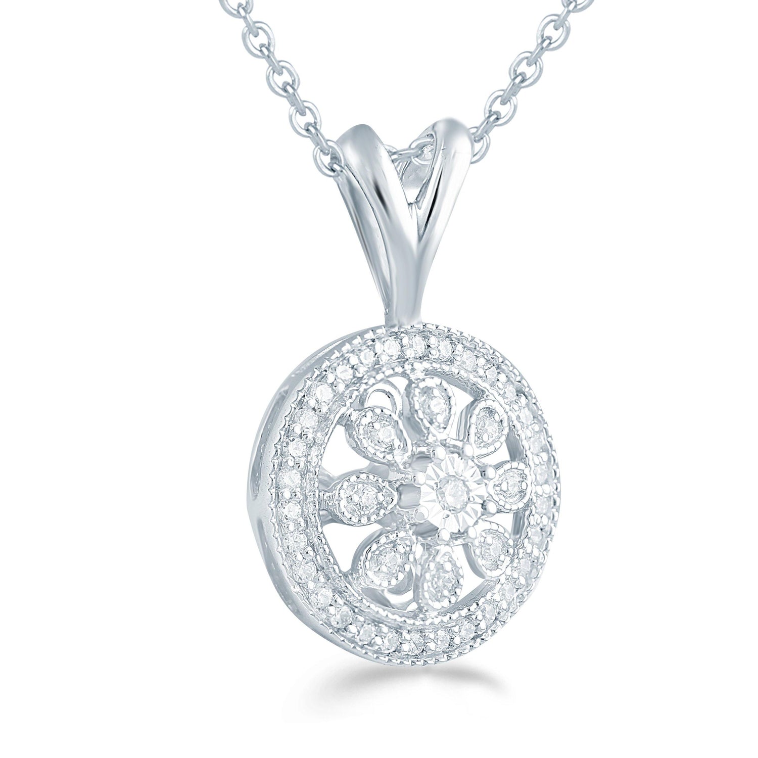 1/6CT TW Diamond Floral Cluster Fashion Pendant in Sterling Silver - Fifth and Fine