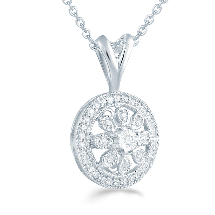 1/6CT TW Diamond Floral Cluster Fashion Pendant in Sterling Silver - Fifth and Fine