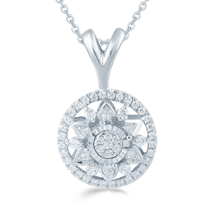 1/4CT TW Diamond Floral Cluster Fashion Pendant in Sterling Silver - Fifth and Fine