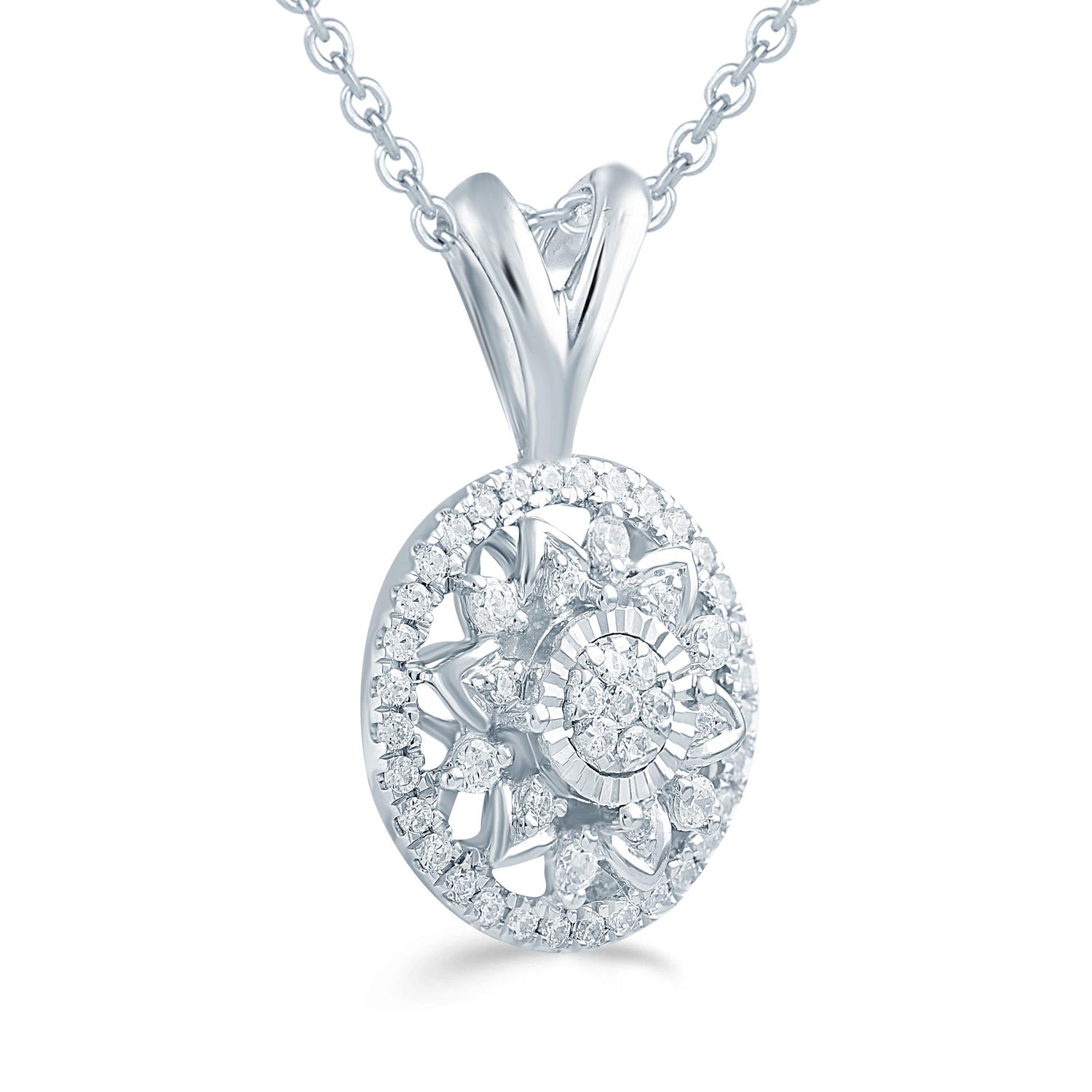 1/4CT TW Diamond Floral Cluster Fashion Pendant in Sterling Silver - Fifth and Fine