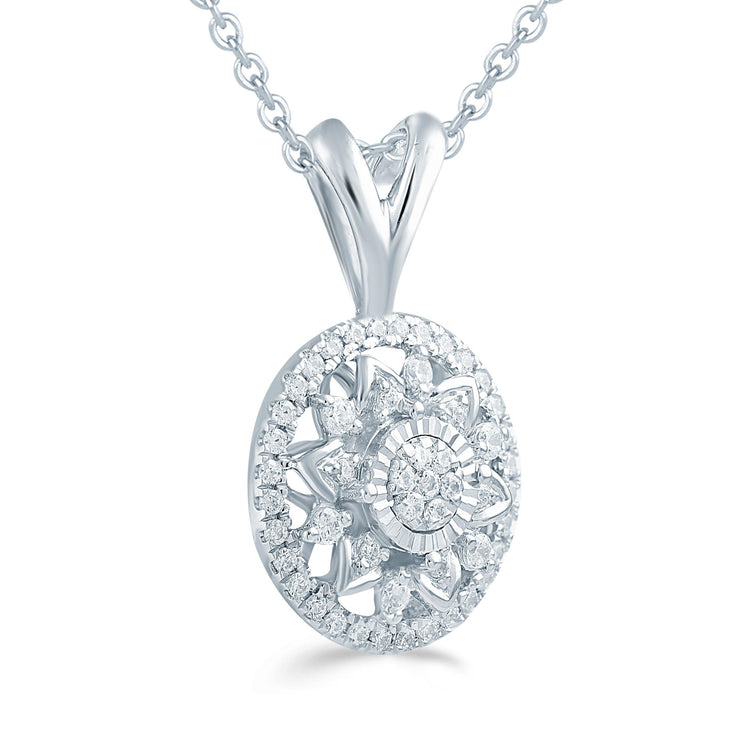 1/4CT TW Diamond Floral Cluster Fashion Pendant in Sterling Silver - Fifth and Fine