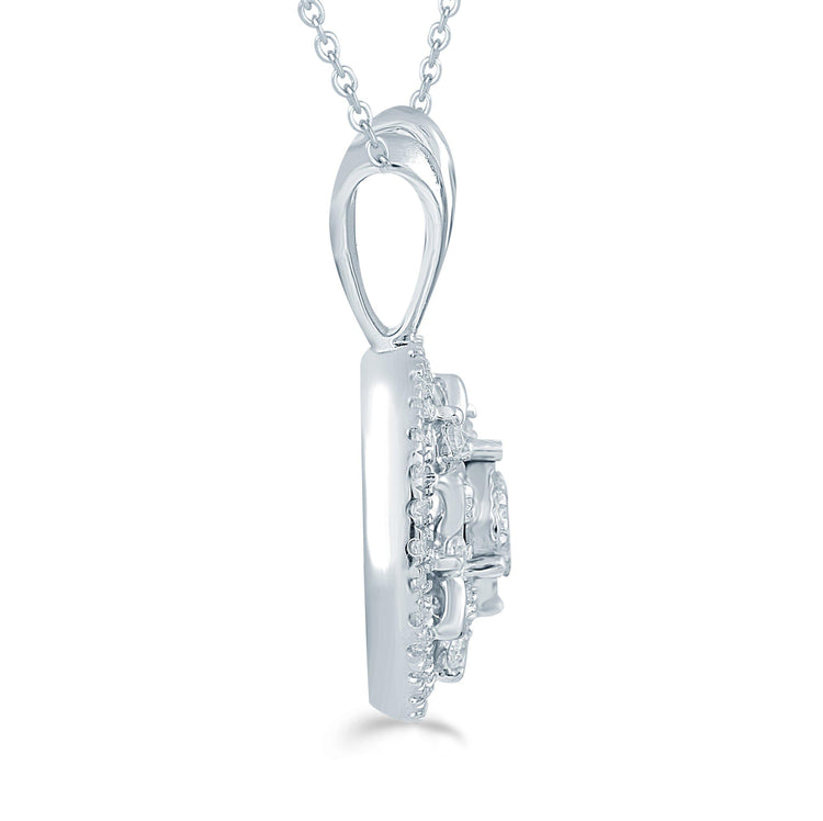 1/4CT TW Diamond Floral Cluster Fashion Pendant in Sterling Silver - Fifth and Fine