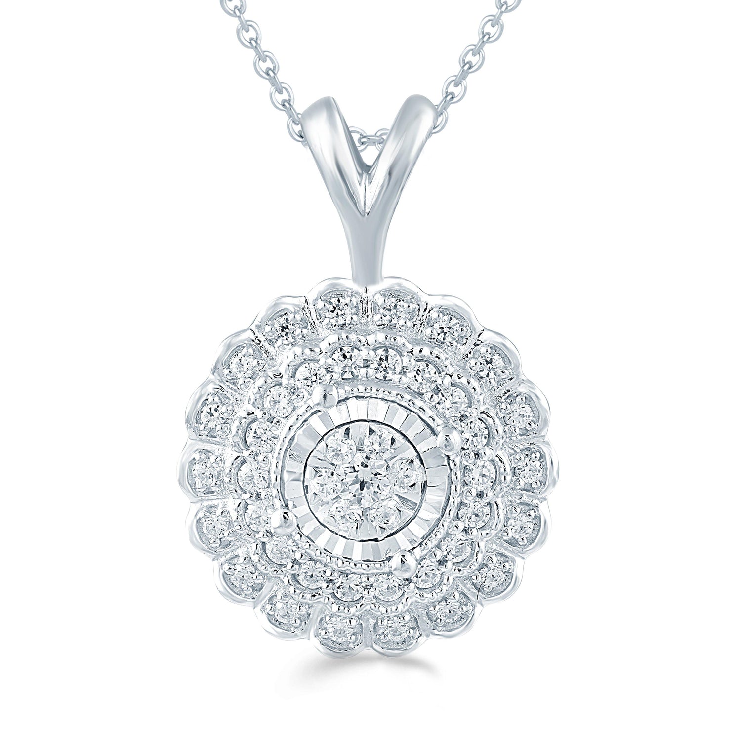 1/4CT TW Diamond Round Cluster Fashion Pendant in Sterling Silver - Fifth and Fine