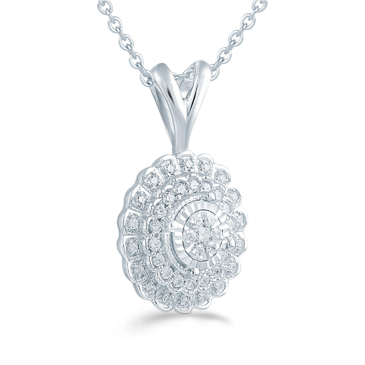 1/4CT TW Diamond Round Cluster Fashion Pendant in Sterling Silver - Fifth and Fine