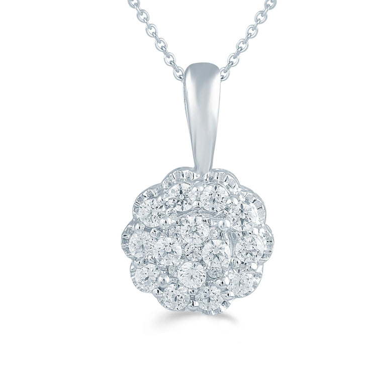 1/4CT TW Diamond Round Cluster Fashion Pendant in Sterling Silver - Fifth and Fine